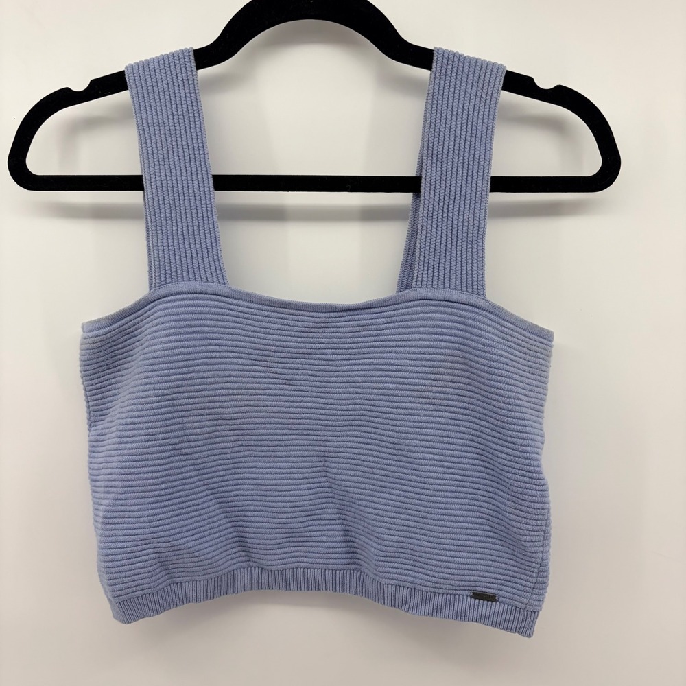 Hollister Blue‎ Ribbed Knit Square Neck Crop Top Tank Large